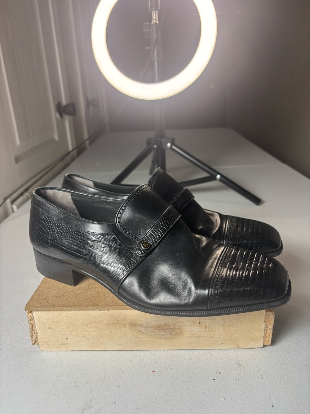 Bally Men lizard Skin Pattern Slip on Black Leather Formal Loafer Shoes Sz 9